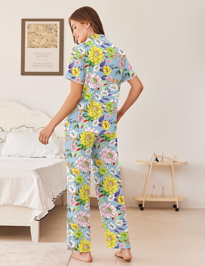 Women's Pants Pajama Set - Short Sleeve - 2 Piece