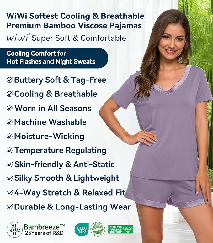 Women's Bamboo Cooling Pajama Set - Short Sleeve - 2 Piece