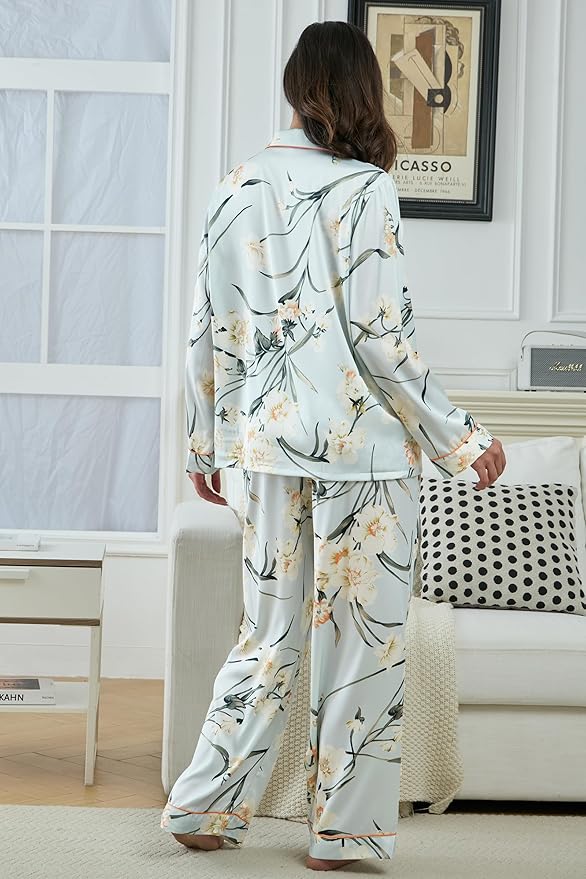Satin Pajama Set - Long Sleeve - 2 Piece