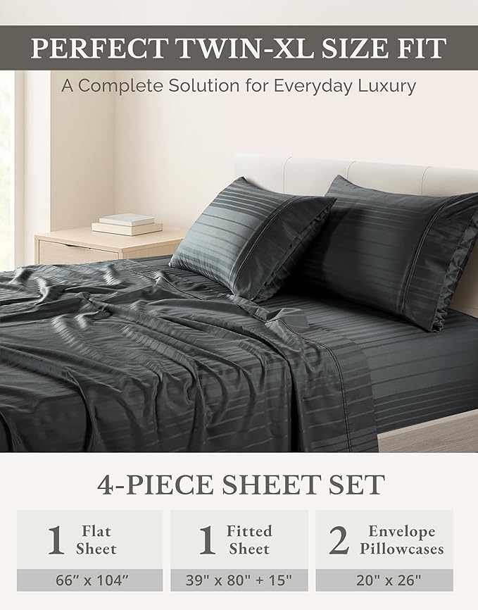 100% Cotton Bed Sheet Set - Twin XL - 15 in Deep Pocket - 4 Piece