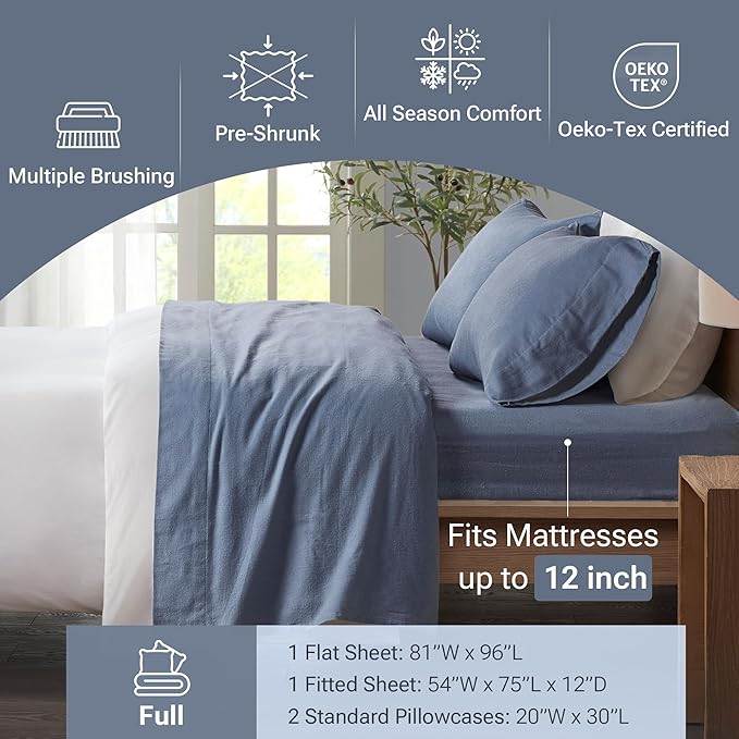 100% Cotton Bed Sheet Set - Full - 4 Piece