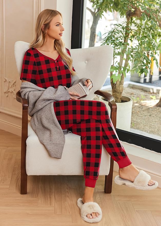 Women's Pants Pajama Set - Short Sleeve - 2 Piece