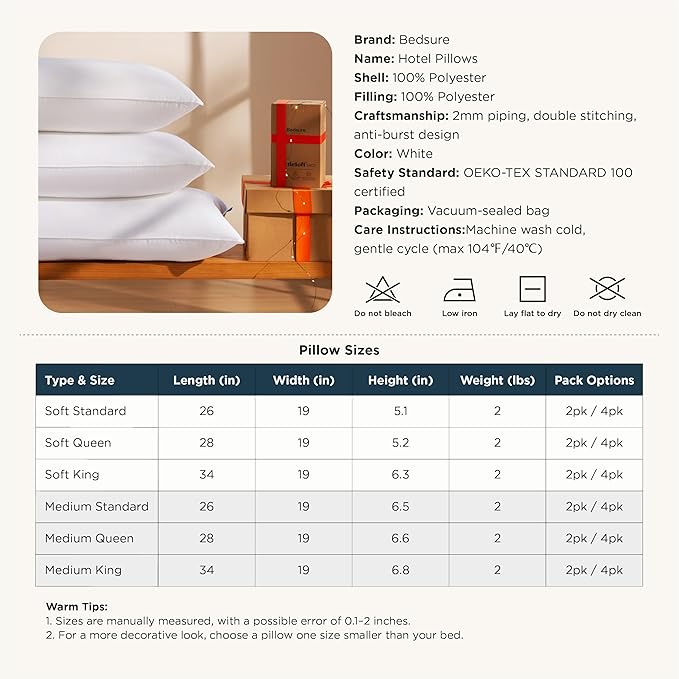 Down Alternative Bed Pillow - King - 2 Pack