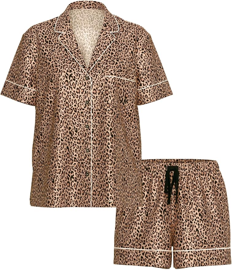 Women's Satin Shorts Pajama Set - Short Sleeve - 2 Piece