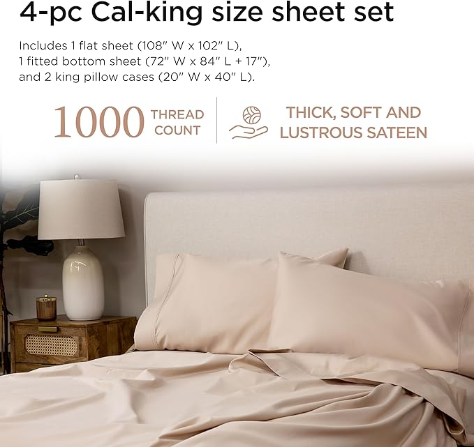 100% Cotton Bed Sheet Set - King - 4 Piece
