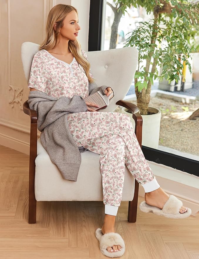 Women's Pants Pajama Set - Short Sleeve - 2 Piece