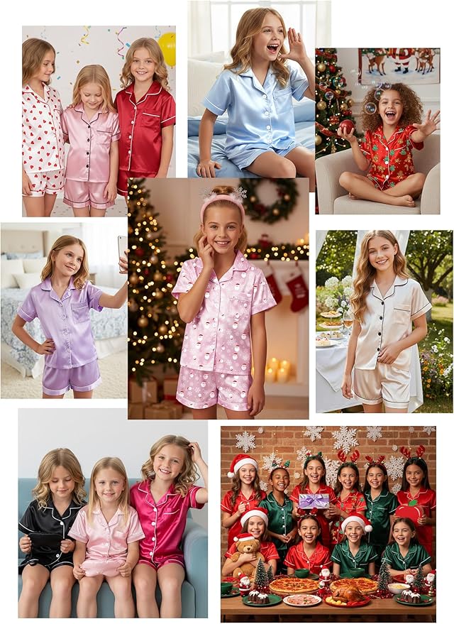 Satin Pajama Set - Short Sleeve - 2 Piece
