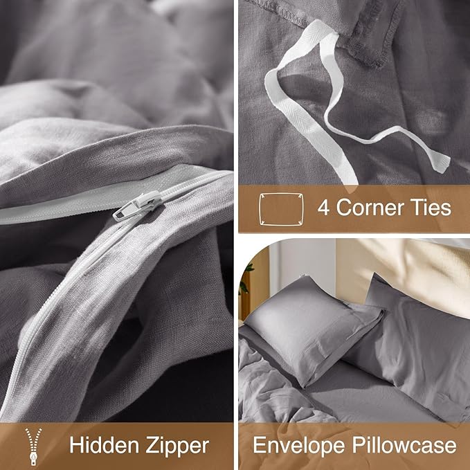 Linen Duvet Cover Set - King - 3 Piece