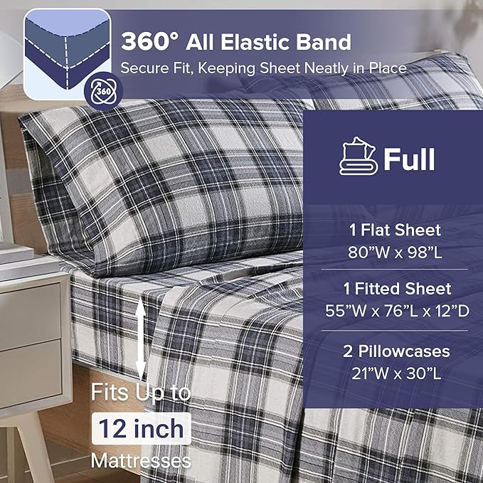 Flannel Bed Sheet Set - Full - 4 Piece