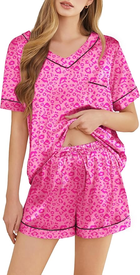 Women's Satin Pajama Set - Short Sleeve - 2 Piece