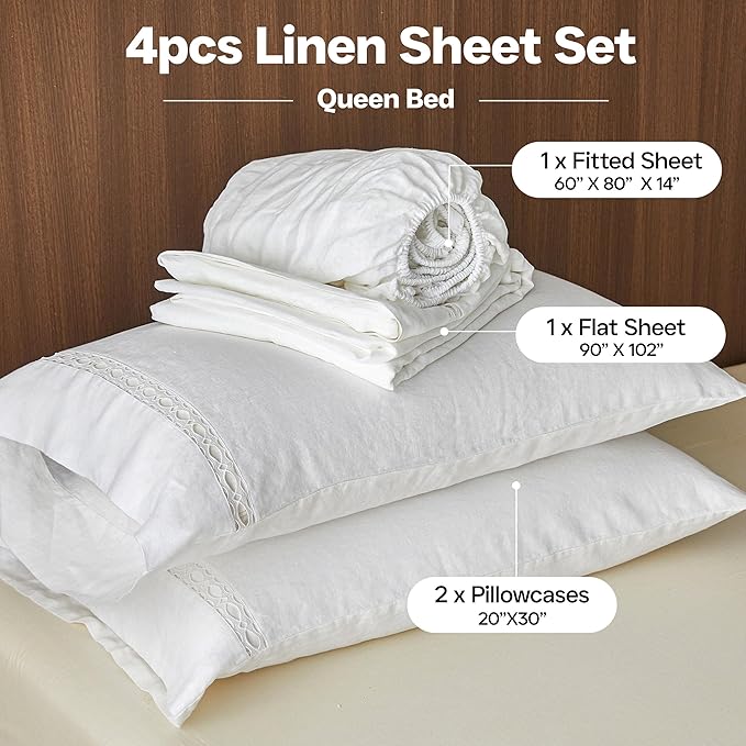 Linen Bed Sheet Set - Queen - 4 Piece