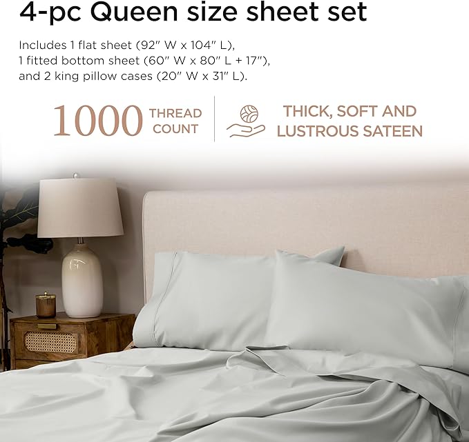 100% Cotton Bed Sheet Set - Queen - 4 Piece