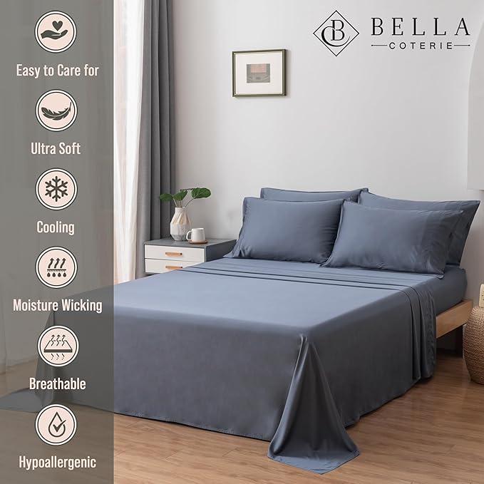 Bamboo Cooling Bed Sheet Set - California King - 18 in Deep Pocket - 6 Piece