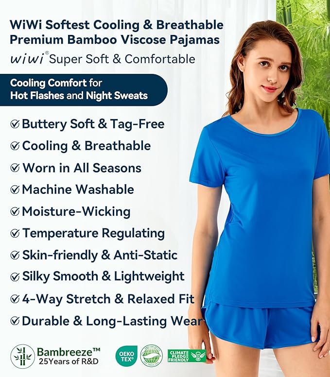 Women's Bamboo Cooling Pajama Set - Short Sleeve - 2 Piece