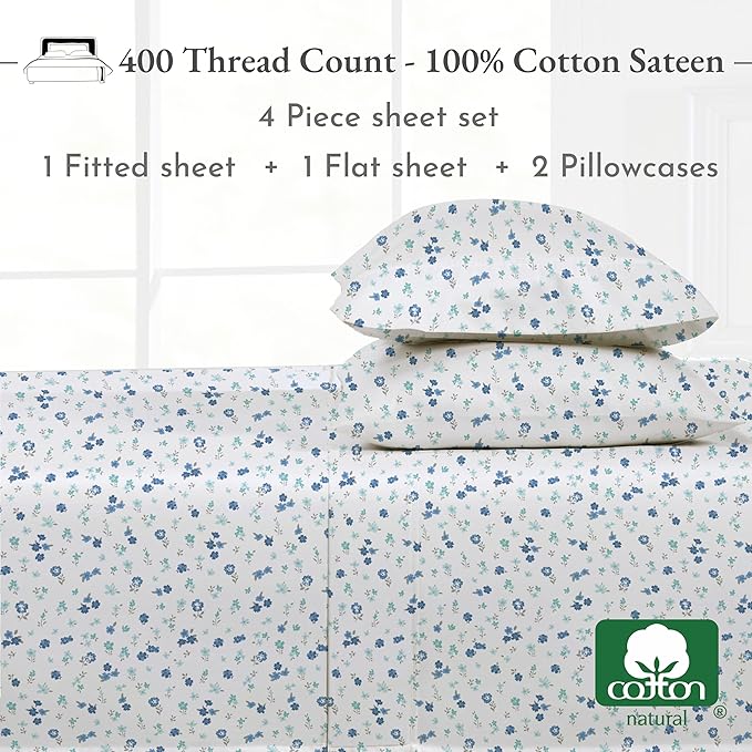 100% Cotton Bed Sheet Set - King - 4 Piece