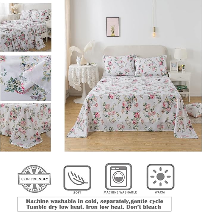 100% Cotton Bed Sheet Set - Twin XL - 4 Piece