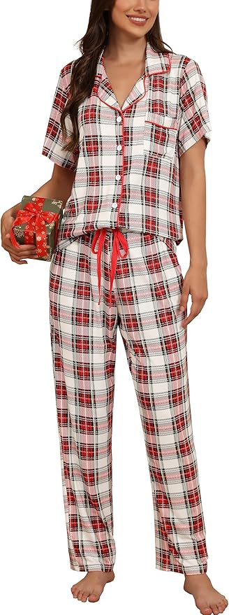 Women's Pants Pajama Set - Short Sleeve - 2 Piece