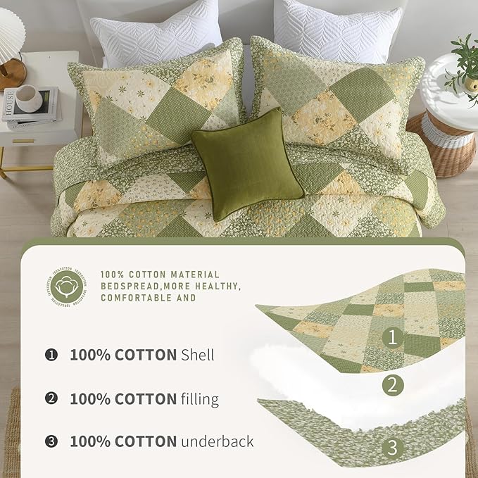 100% Cotton Bedding Set - King - 120 x 118 in - 3 Piece