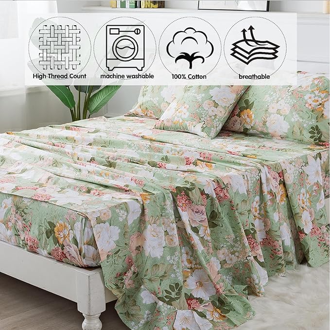 100% Cotton Bed Sheet Set - Queen - 4 Piece