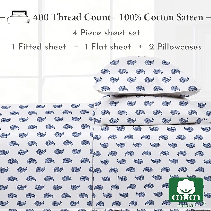 100% Cotton Bed Sheet Set - Full - 4 Piece