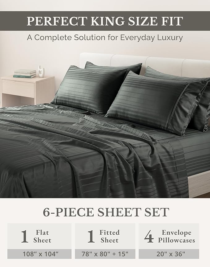 100% Cotton Bed Sheet Set - King - 15 in Deep Pocket - 6 Piece