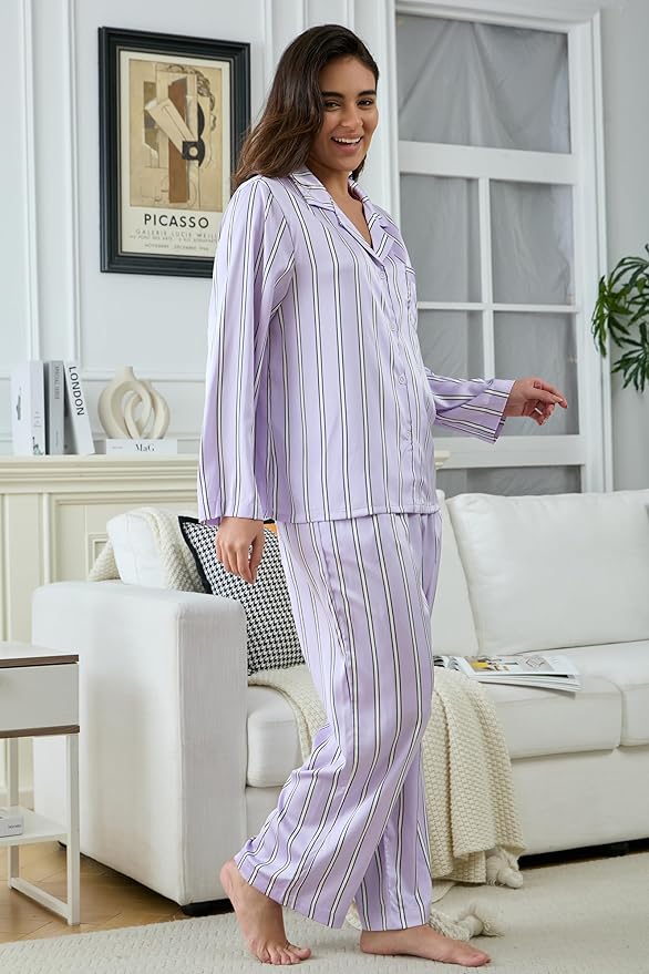 Satin Pajama Set - Long Sleeve - 2 Piece