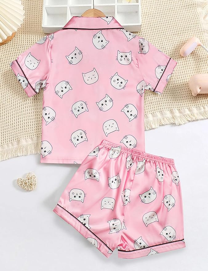 Satin Pajama Set - Short Sleeve - 2 Piece