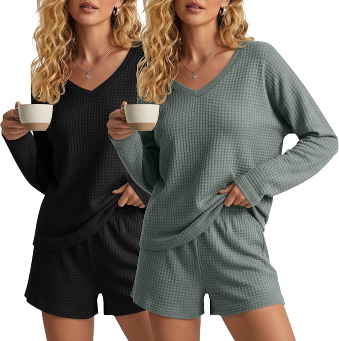 Women's Shorts Pajama Set - Long Sleeve - 2 Pack - 2 Piece