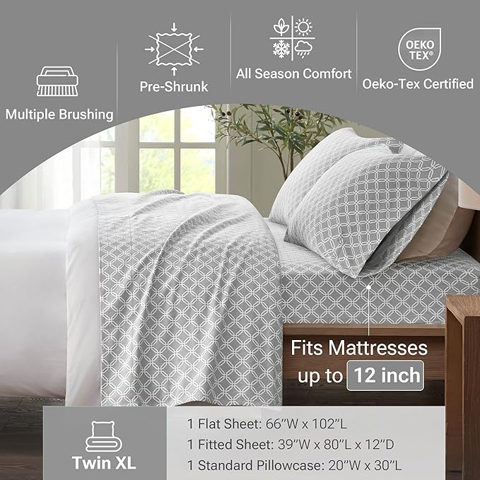 100% Cotton Bed Sheet Set - Twin XL - 3 Piece