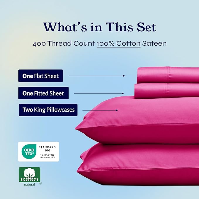 100% Cotton Bed Sheet Set - King - 4 Piece