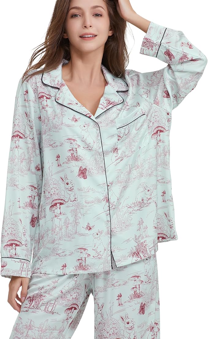 Satin Pajama Set - Long Sleeve - 2 Piece