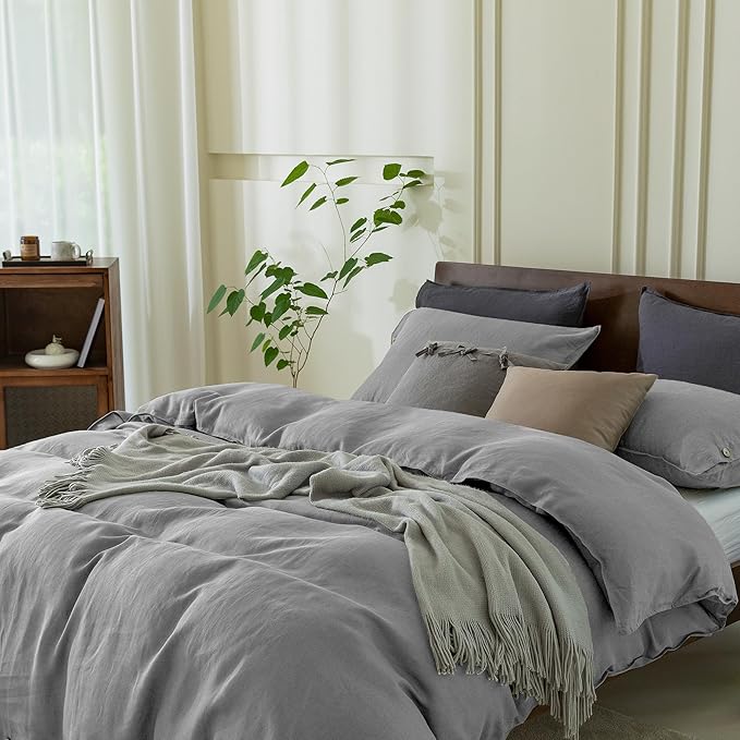 Linen Duvet Cover Set - Queen - 90 x 90 in - 3 Piece