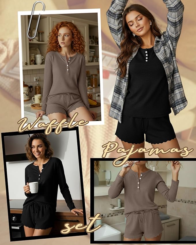 Women's Shorts Pajama Set - Long Sleeve - 2 Pack - 2 Piece