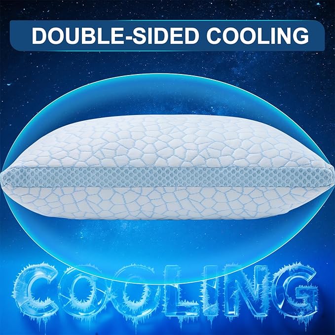 Memory Foam Cooling Bed Pillow - Queen - 2 Pack