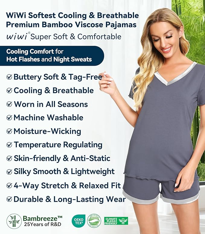 Women's Bamboo Cooling Pajama Set - Short Sleeve - 2 Piece
