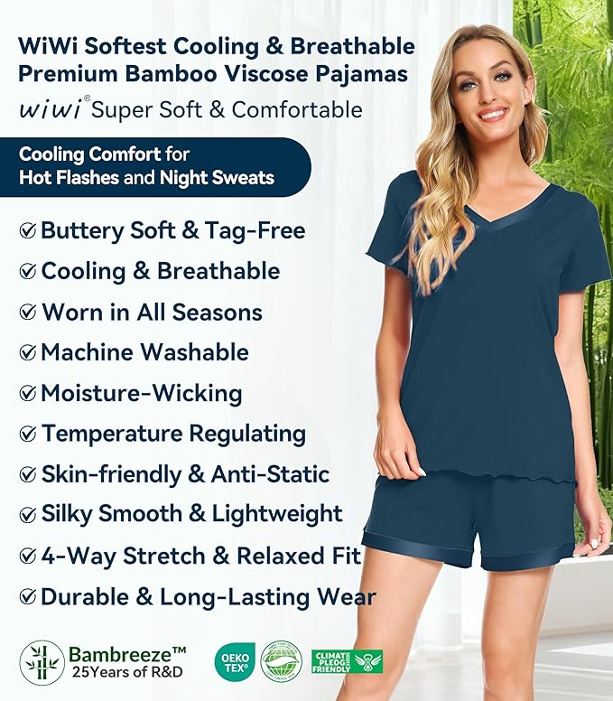 Women's Bamboo Cooling Pajama Set - Short Sleeve - 2 Piece