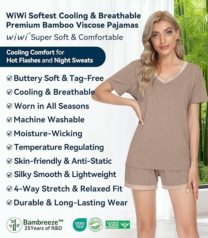 Women's Bamboo Cooling Pajama Set - Short Sleeve - 2 Piece