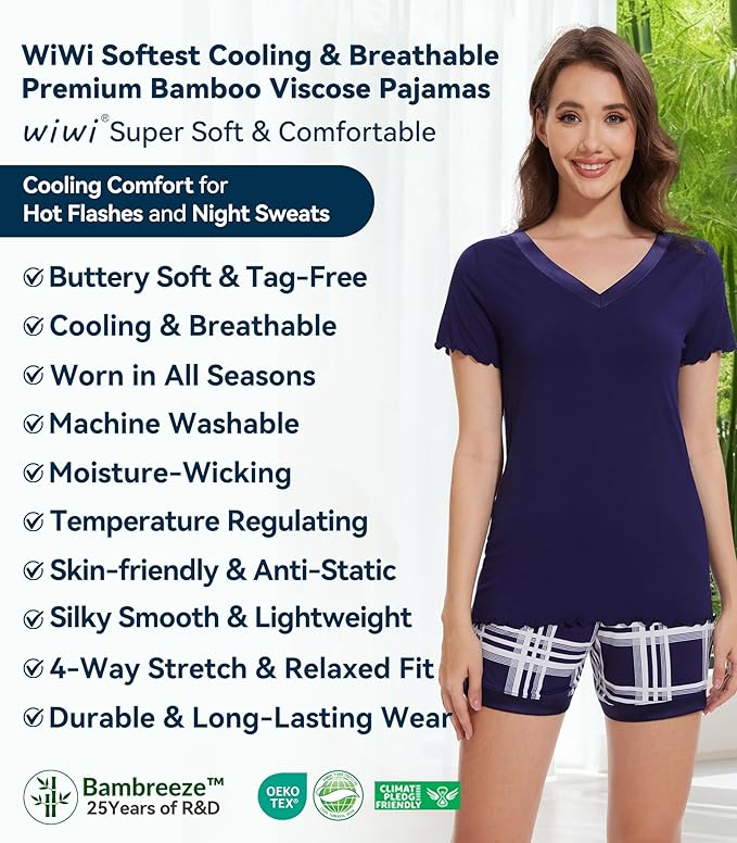 Women's Bamboo Cooling Pajama Set - Short Sleeve - 2 Piece