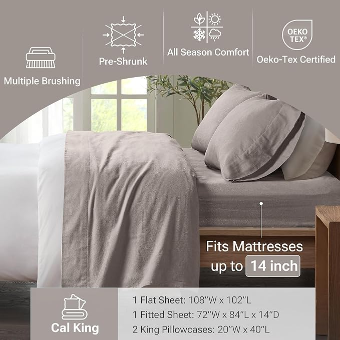 100% Cotton Bed Sheet Set - King - 4 Piece