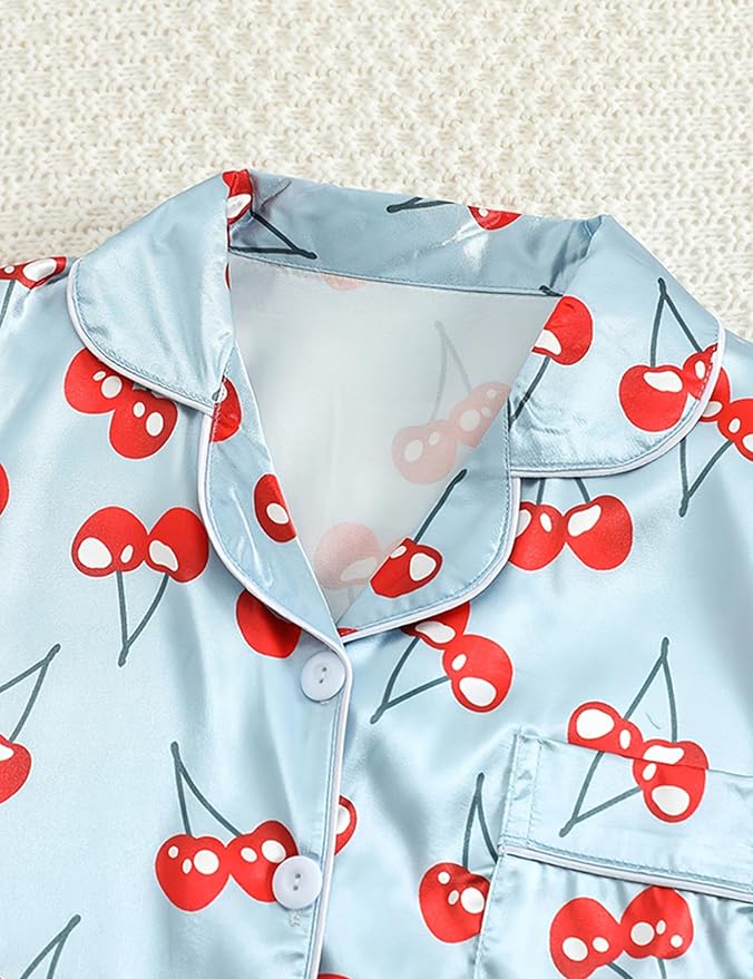 Satin Pajama Set - Short Sleeve - 2 Piece