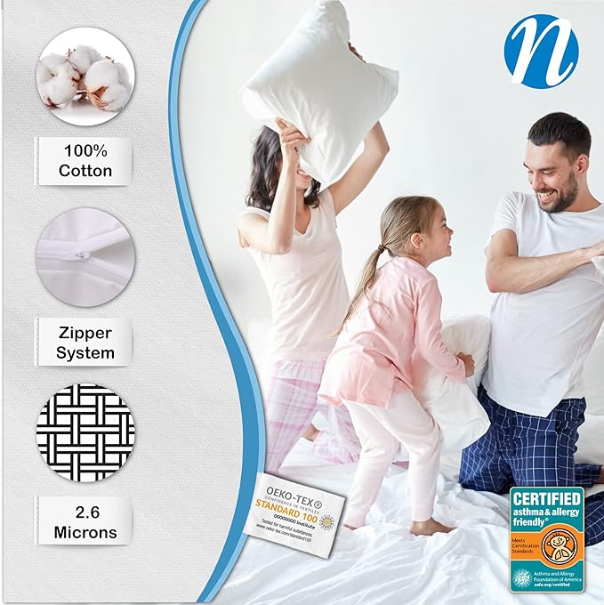 100% Cotton Hypoallergenic Pillow Protector - Queen - 3 Pack