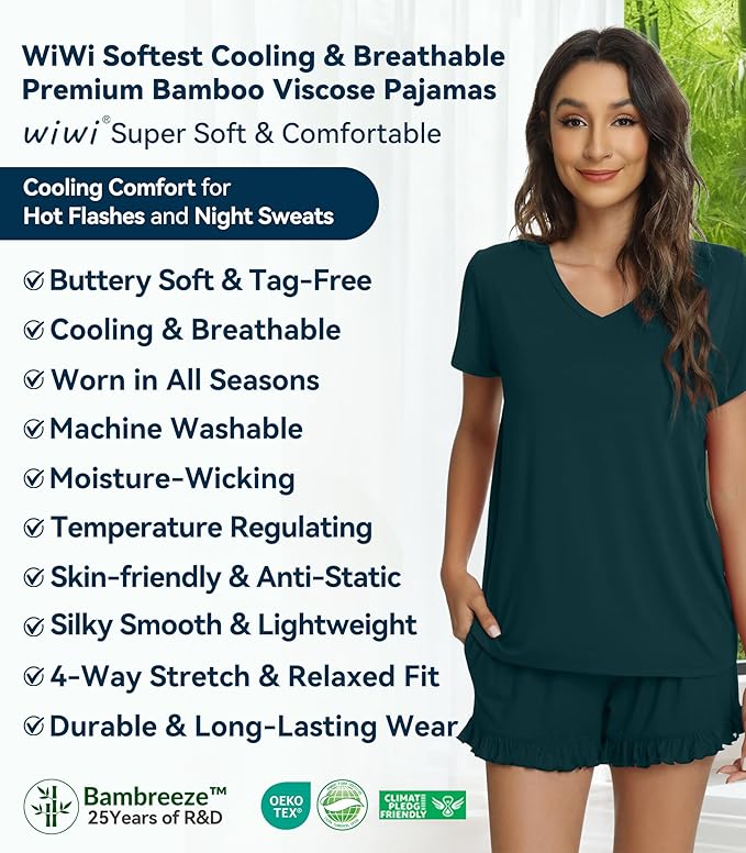 Bamboo Cooling Shorts Pajama Set - Short Sleeve - 2 Piece