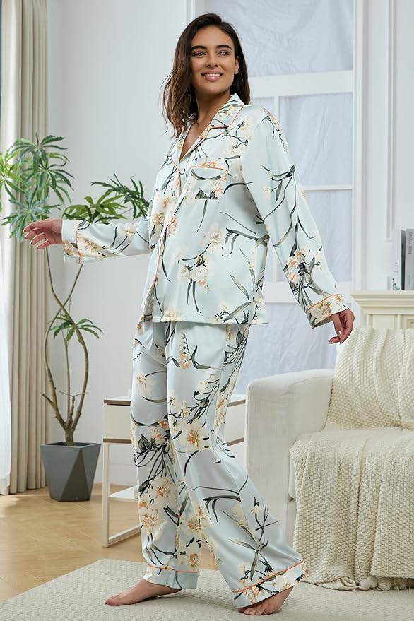 Satin Pajama Set - Long Sleeve - 2 Piece