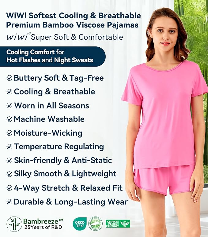 Women's Bamboo Cooling Pajama Set - Short Sleeve - 2 Piece