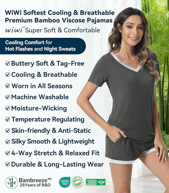 Women's Bamboo Cooling Pajama Set - Short Sleeve - 2 Piece