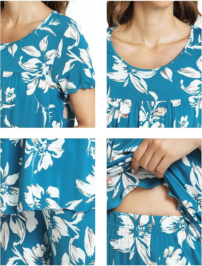 Bamboo Capri Pajama Set - Short Sleeve - 2 Piece