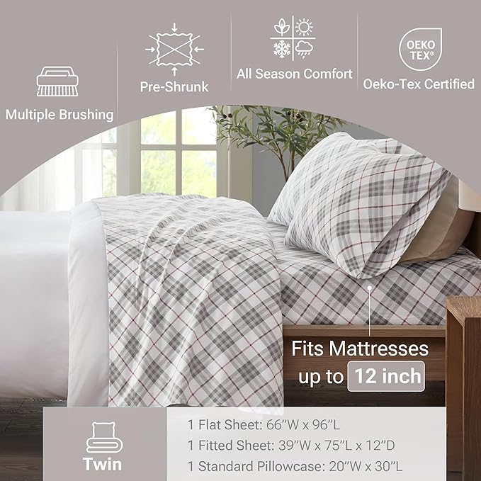 100% Cotton Bed Sheet Set - Twin - 3 Piece
