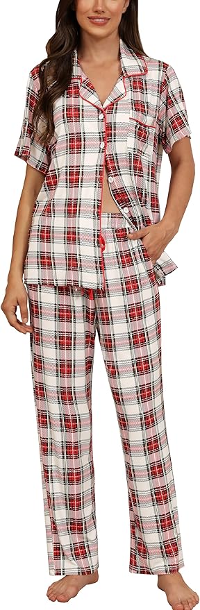 Women's Pants Pajama Set - Short Sleeve - 2 Piece