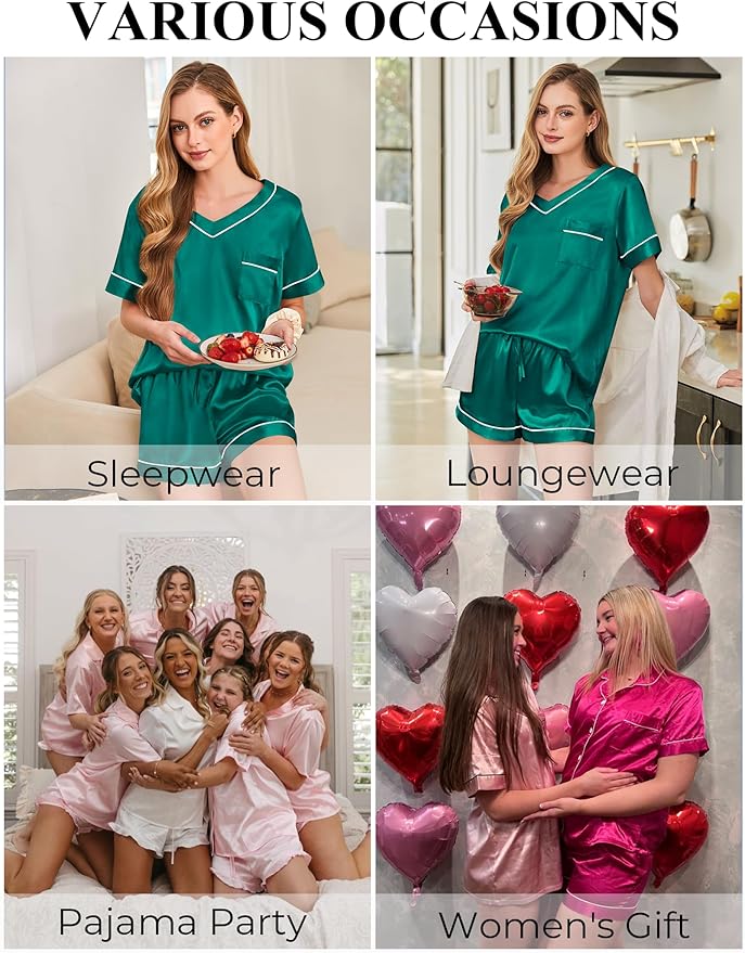 Women's Satin Pajama Set - Short Sleeve - 2 Piece