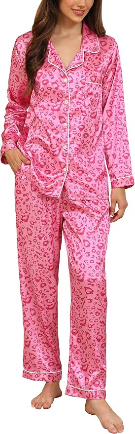 Women's Satin Pajama Set - Long Sleeve - 2 Piece